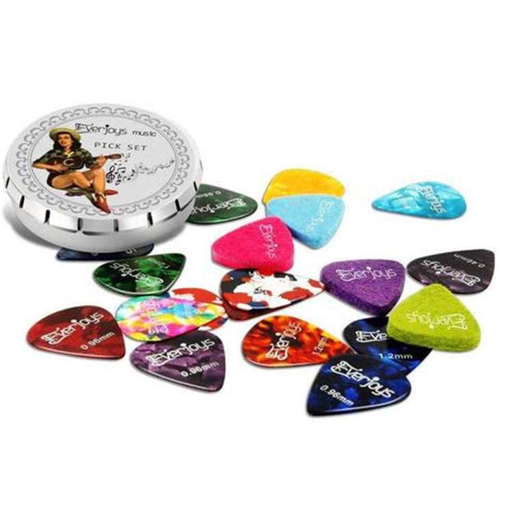 Guitar Picks - 20Pack Целлулоидные и фетровые медиаторы для бас-гитары Гавайская гитара Включает в себя тонкие, средние, тяжелые и сверхтяжелые датчики с кожанным держателем для кирок и жестяной короб