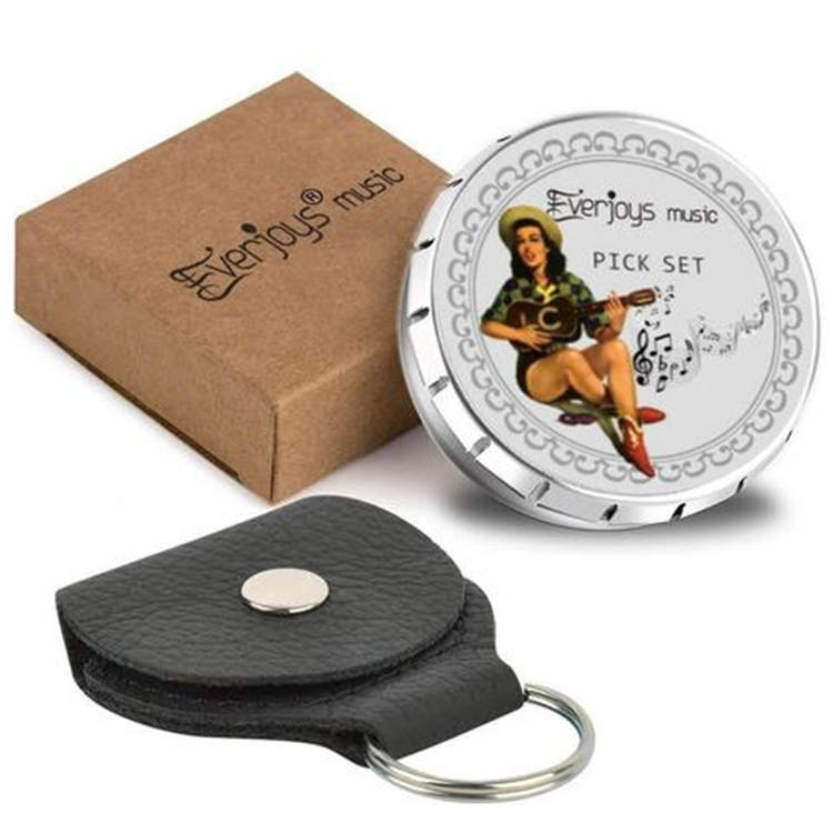 Guitar Picks - 20Pack Целлулоидные и фетровые медиаторы для бас-гитары Гавайская гитара Включает в себя тонкие, средние, тяжелые и сверхтяжелые датчики с кожанным держателем для кирок и жестяной короб