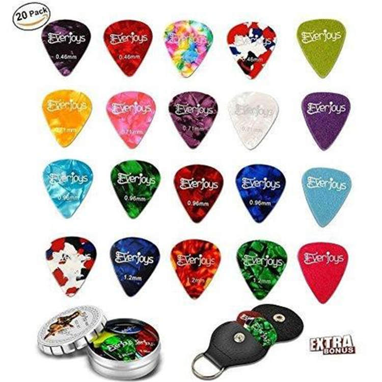 Guitar Picks - 20Pack Целлулоидные и фетровые медиаторы для бас-гитары Гавайская гитара Включает в себя тонкие, средние, тяжелые и сверхтяжелые датчики с кожанным держателем для кирок и жестяной короб
