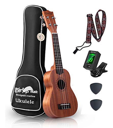 Комплект Ukulele из красного дерева сопрано - профессиональный 21-дюймовый с чехлом-ремешком для ремешка Aquila Strings EVUKP