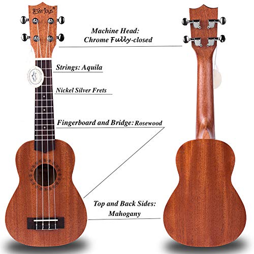 Комплект Ukulele из красного дерева сопрано - профессиональный 21-дюймовый с чехлом-ремешком для ремешка Aquila Strings EVUKP