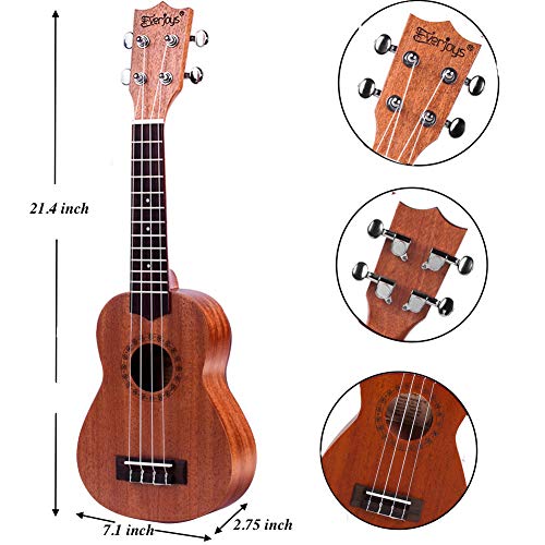 Комплект Ukulele из красного дерева сопрано - профессиональный 21-дюймовый с чехлом-ремешком для ремешка Aquila Strings EVUKP